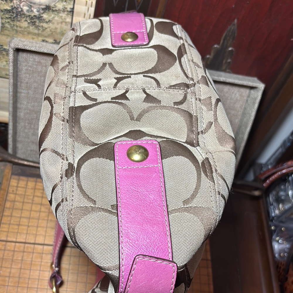 Coach Hobo Shoulder Bag Pink Leather Brown Monogram 12”Wx12”Hx5”W VGUC - Picture 9 of 17